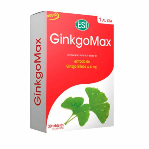 Ginkgomax de ESI: mejora la memoria, la circulación y la salud cardiovascular con este potente suplemento natural, disponible en 30 tabletas.