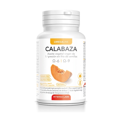 Aceite de Pepita de Calabaza, suplemento natural con omega 3, 6, 9 y vitamina E. Ideal para mejorar la salud urinaria y fortalecer las defensas. 60 cápsulas en cada envase.