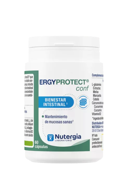 ERGYPROTECT CONF NUTERGIA 60 CAPS cuida tu mucosa digestiva y refuerza tus defensas. Disponible en Herbolario de Guardia para mejorar tu bienestar de forma natural.