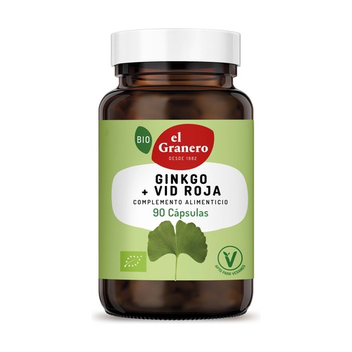 Ginkgo + Vid Roja Bio, 90 cápsulas. Suplemento natural para mejorar la circulación y la salud vascular. Mejora tu bienestar con ingredientes ecológicos.