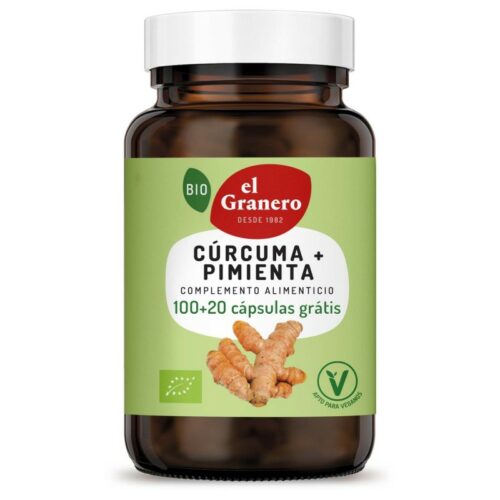 Cúrcuma + Pimienta Bio, 120 cápsulas, 440 mg de El Granero