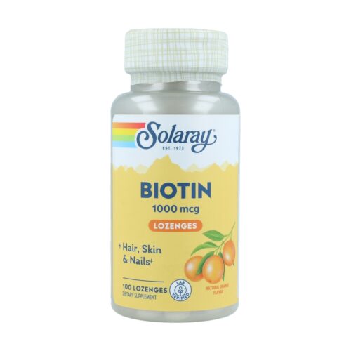 BIOTIN 1000mg 100 comp. Comprar Biotin de Solaray en Herbolario de Guardia para frenar la caída del cabello y fortalecerlo. ¡Aprovecha sus beneficios para una belleza desde adentro hacia afuera