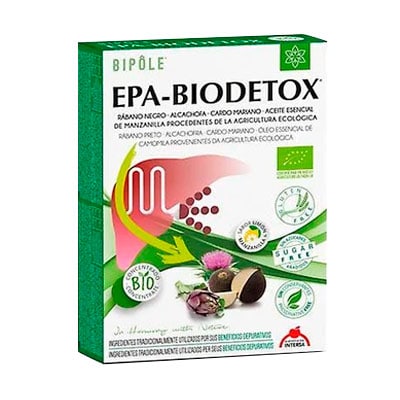 Epa-BioDetox: Suplemento natural para desintoxicación hepática y digestiva. Ingredientes naturales como rábano negro, cardo mariano y alcachofa. Disponible en Herbolario de Guardia.