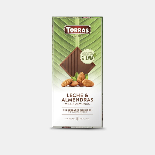 jaleas y energeticos CHOCOLATE CON LECHE, ALMENDRAS Y STEVIA 125GR