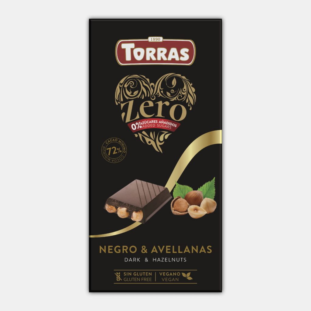 jaleas y energeticos CHOCOLATE NEGRO 72% ZERO CON AVELLANAS SIN AZUCAR S/G 150G