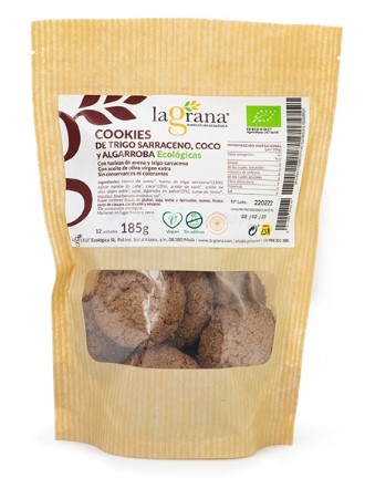 repostería y chocolates COOKIES DE AVENA Y TRIGO SARRACENO CON COCO Y ALGARROBA ECO 185G