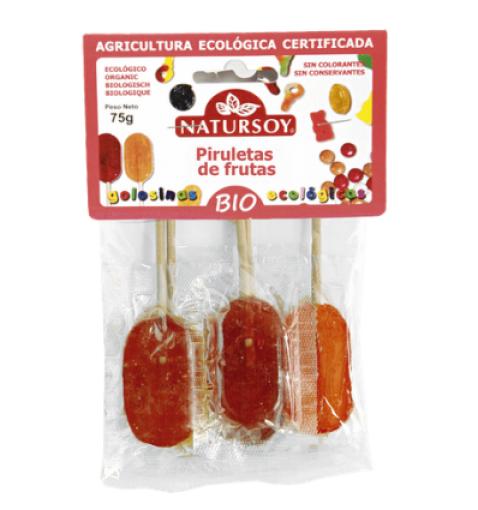 caramelos y gominolas PIRULETAS DE FRUTAS BIO 5 sabores 75 grs