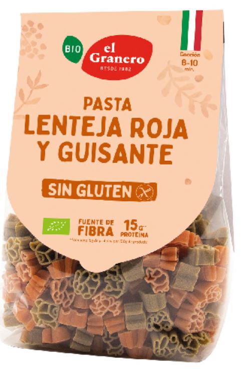 arroz y pasta PASTA LENTEJA ROJA Y GUISANTE ANIMALES SIN GLUTEN BIO 250G